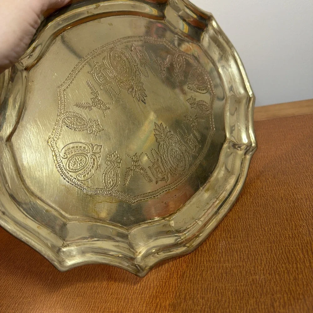 Vtg Brass Tray Embossed Design 12